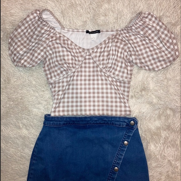 Caution To The Wind Tops - Gingham Puff Sleeve Blouse